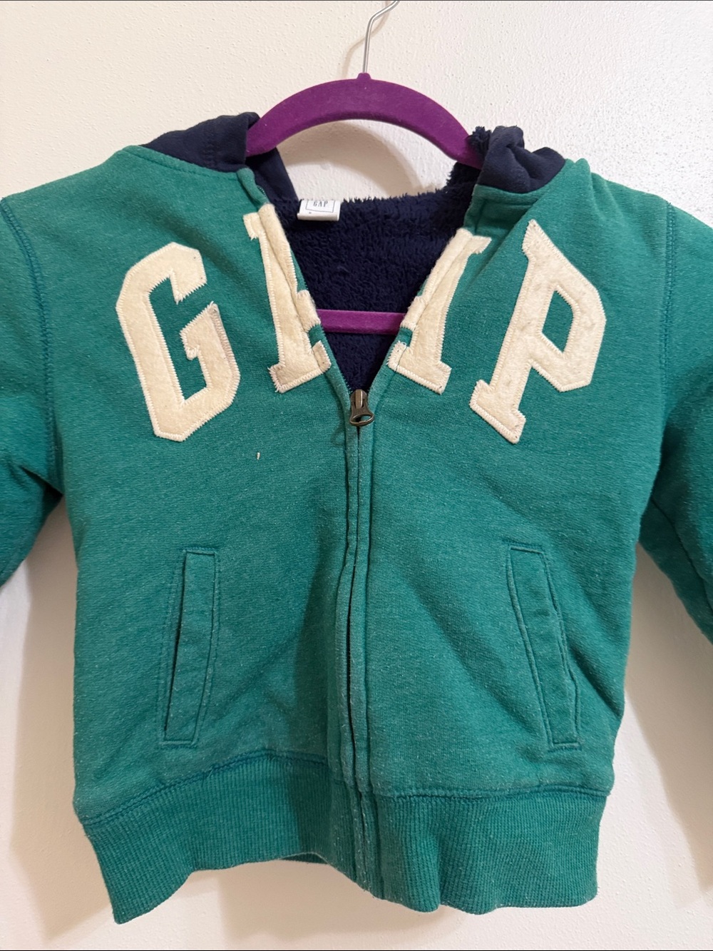 GAP Teal Green Zip Hoodie with Cream Logo